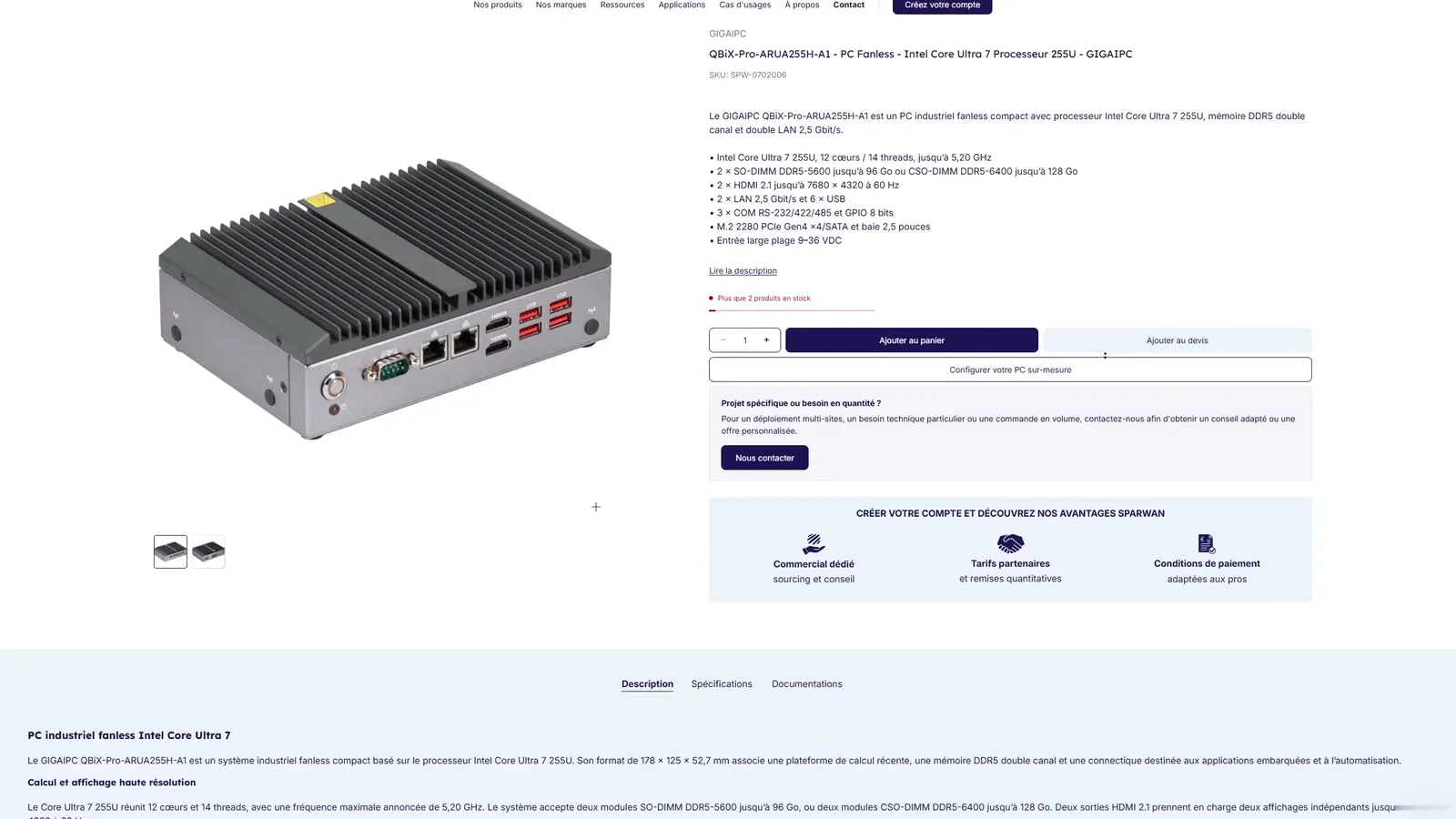 Configurateur de PC : mémoire, stockage et options, puis le PC au panier