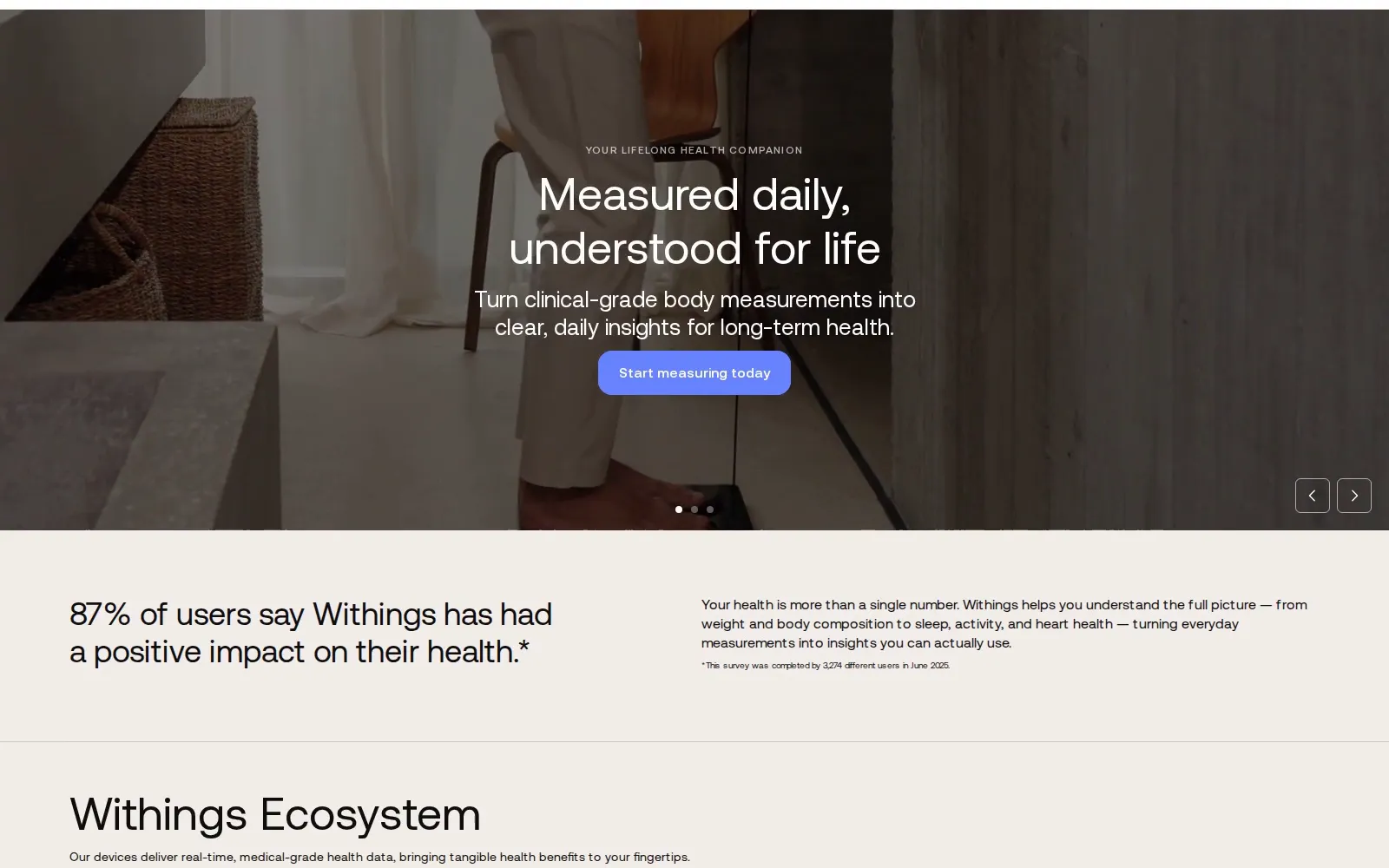 Défilement de la page d'accueil Withings
